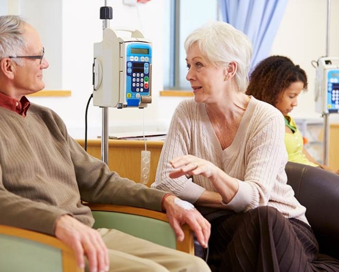 Husband about to have treatment at an infusion facility